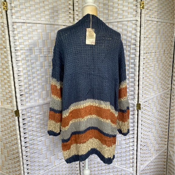 NWT Hem & Thread Stripe Bottom Cardigan Sweater Oversized Bohemian Style Fit - Picture 5 of 14
